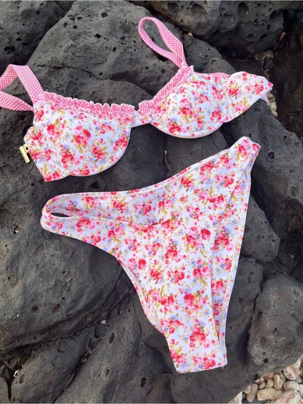 Strawberry Milk Mob Floral & Gingham Bikini Set